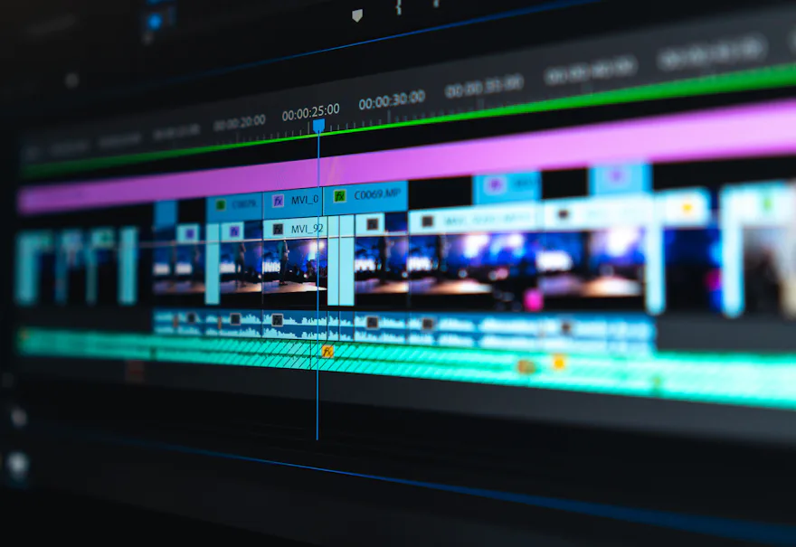 Línea de tiempo de montaje de vídeo en un monitor
